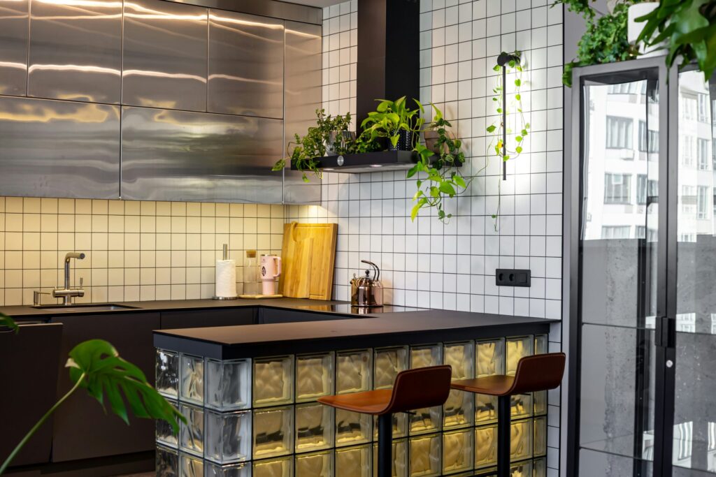 recycled glass countertop kitchen