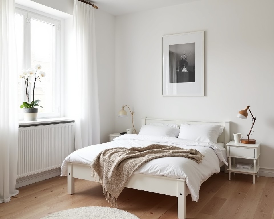 Minimalist white living room with sleek furniture and natural light, showcasing simplicity and serenity.