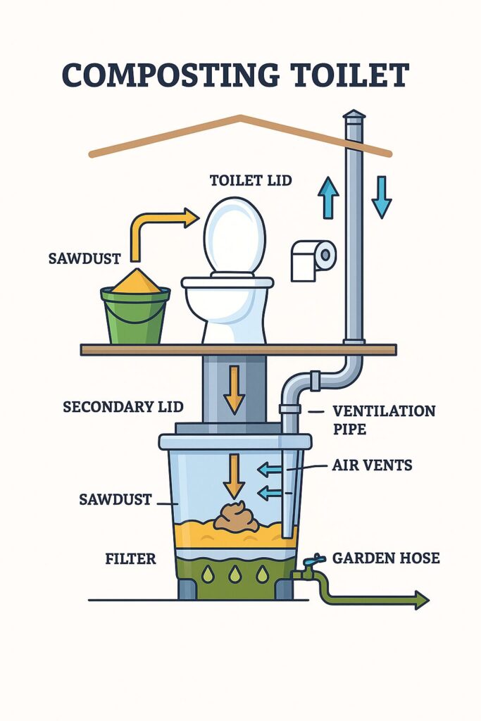 A image showcasing how composting toilet works