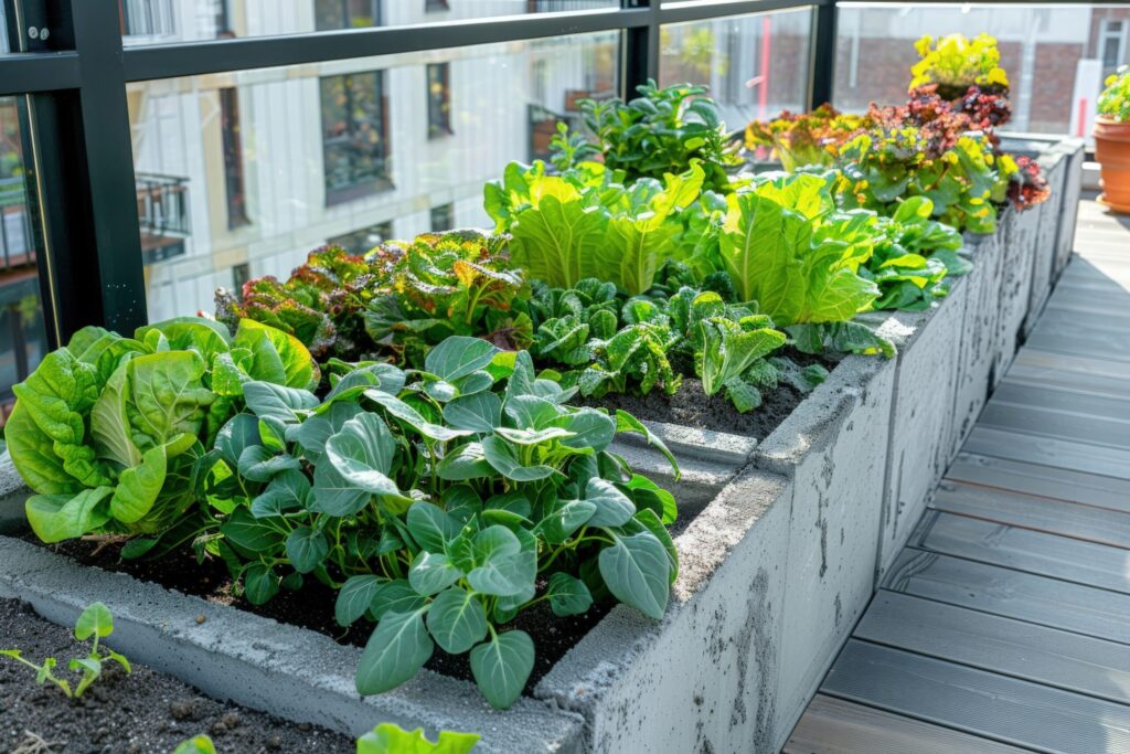 edible landscape design featuring a variety of fruiting plants, herbs, and vegetables artfully arranged among ornamental flowers and pathways