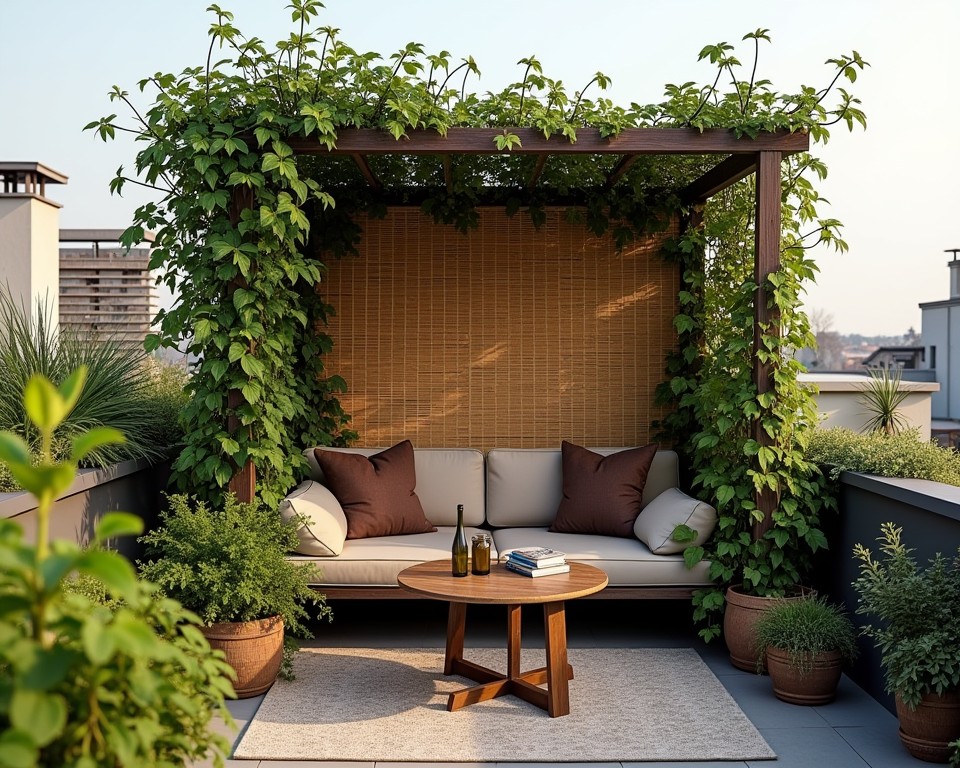 rooftop privacy screen, living trellis, bamboo privacy panel, urban garden screening