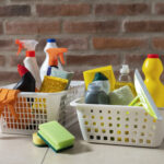 basket of eco friendly house cleaning supplies.